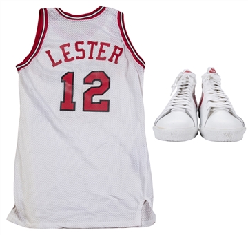 Lot of (2) Ronnie Lester Game Used Chicago Bulls Home Jersey & Sneakers (Also Signed) (JSA)